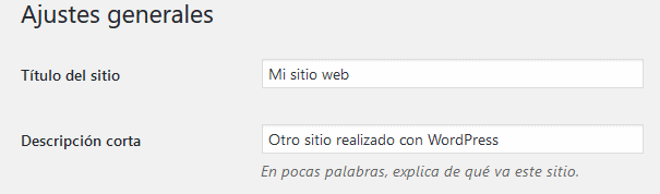 titulo y descripción WordPress