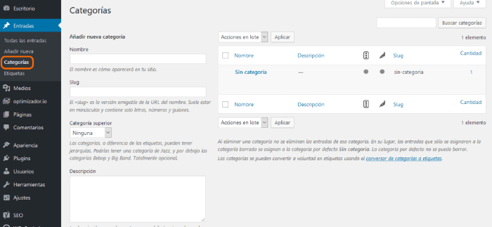 crear categorias wordpress