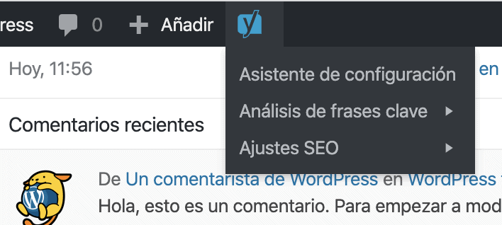 Barra superior Yoast SEO