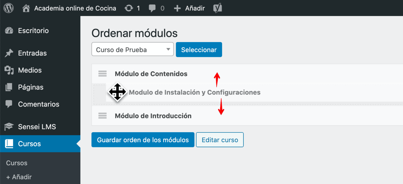 Ordenar Módulos en un Curso