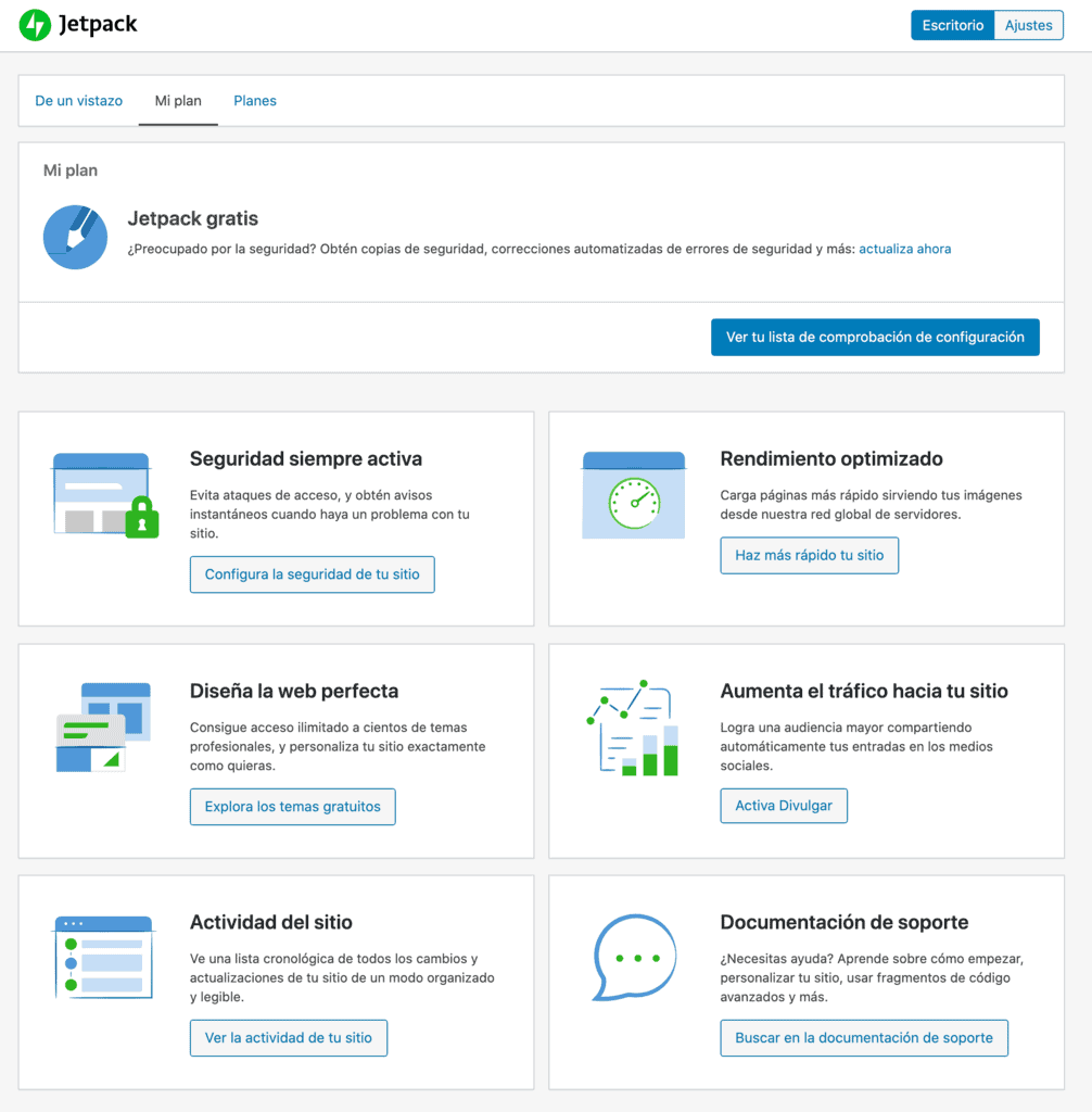 dashboard de Jetpack