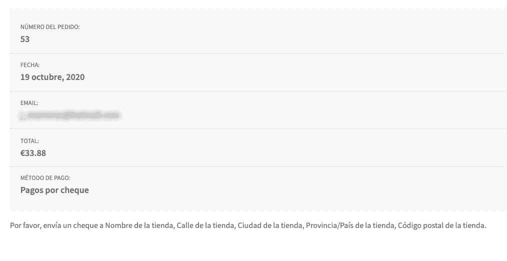 Métodos de pago en WooCommerce - Pagos por Cheque