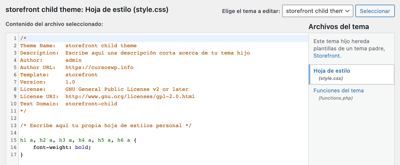 Style CSS tema hijo