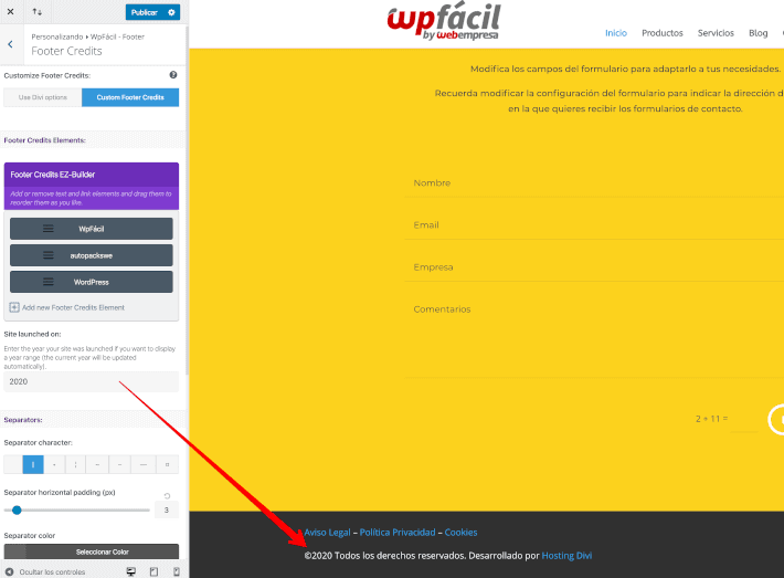 Curso de Divi 4 Basico - Personalizando el pie de pagina en Divi