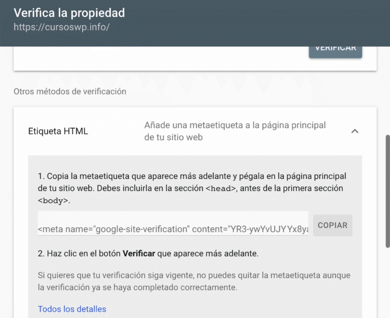 verificación a través de una etiqueta HTML