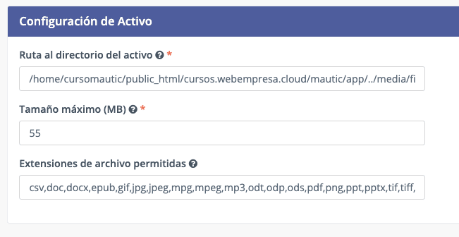 Configuración de Activos en Mautic