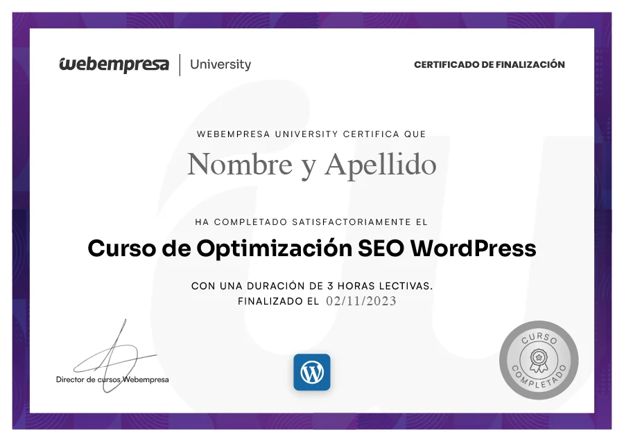 Certificado Curso de optimización SEO de University