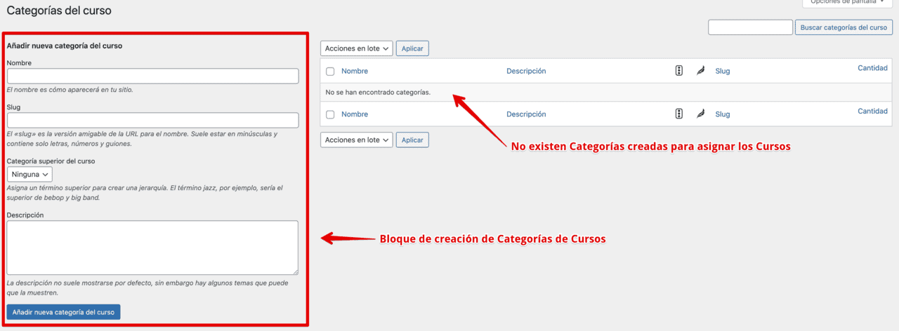 Categorías del Curso sin categorías